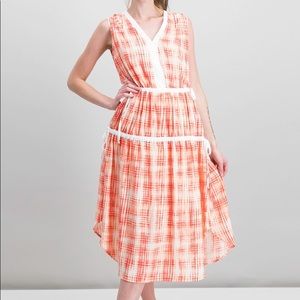 ✅DKNY Sleeveless Tea Length V-Neck Ruched Dress NWT